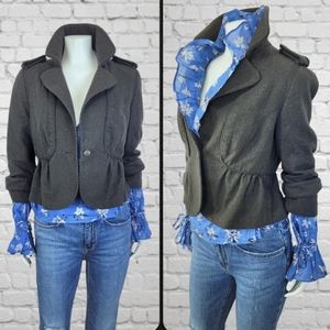 Olive Military Crop Jacket Blazer One Button Peplum
